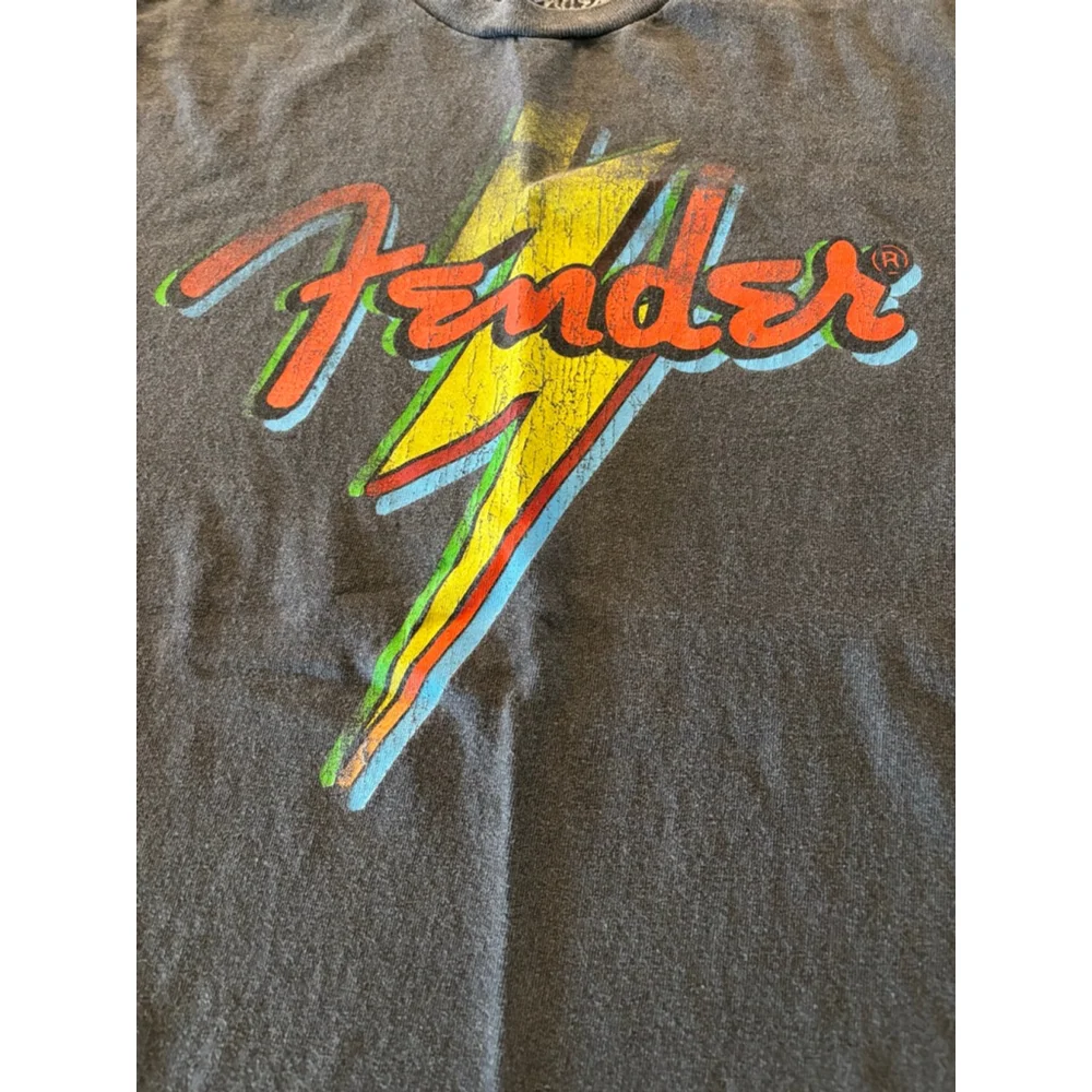 Fender Lightning Bolt Graphic Tee Size Medium Faded Black Vintage Style Shirt - Picture 2 of 4